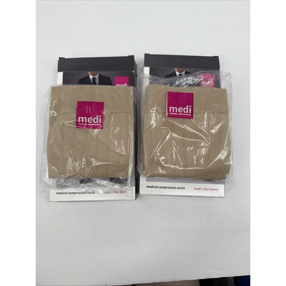 NEW MEDIVEN Medi Compression Socks Mens Tan 15-20 Size IV Calf Standard Lot Of 2 - Picture 5 of 6